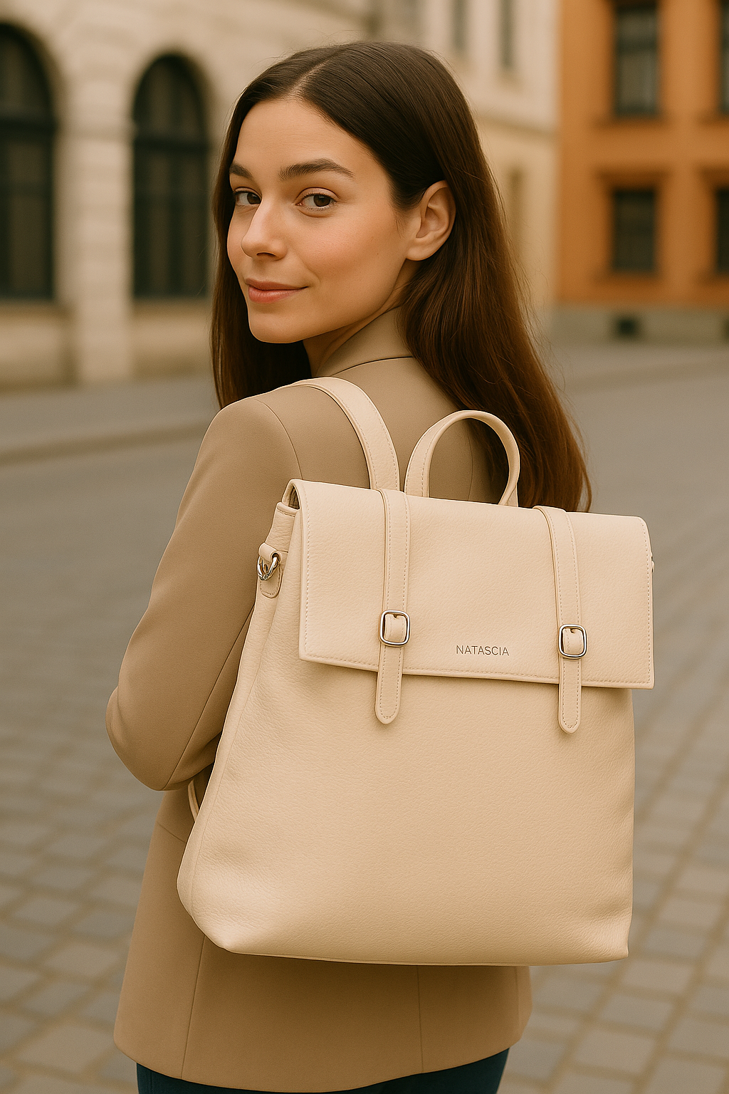 rucsac dama crem elegant din piele